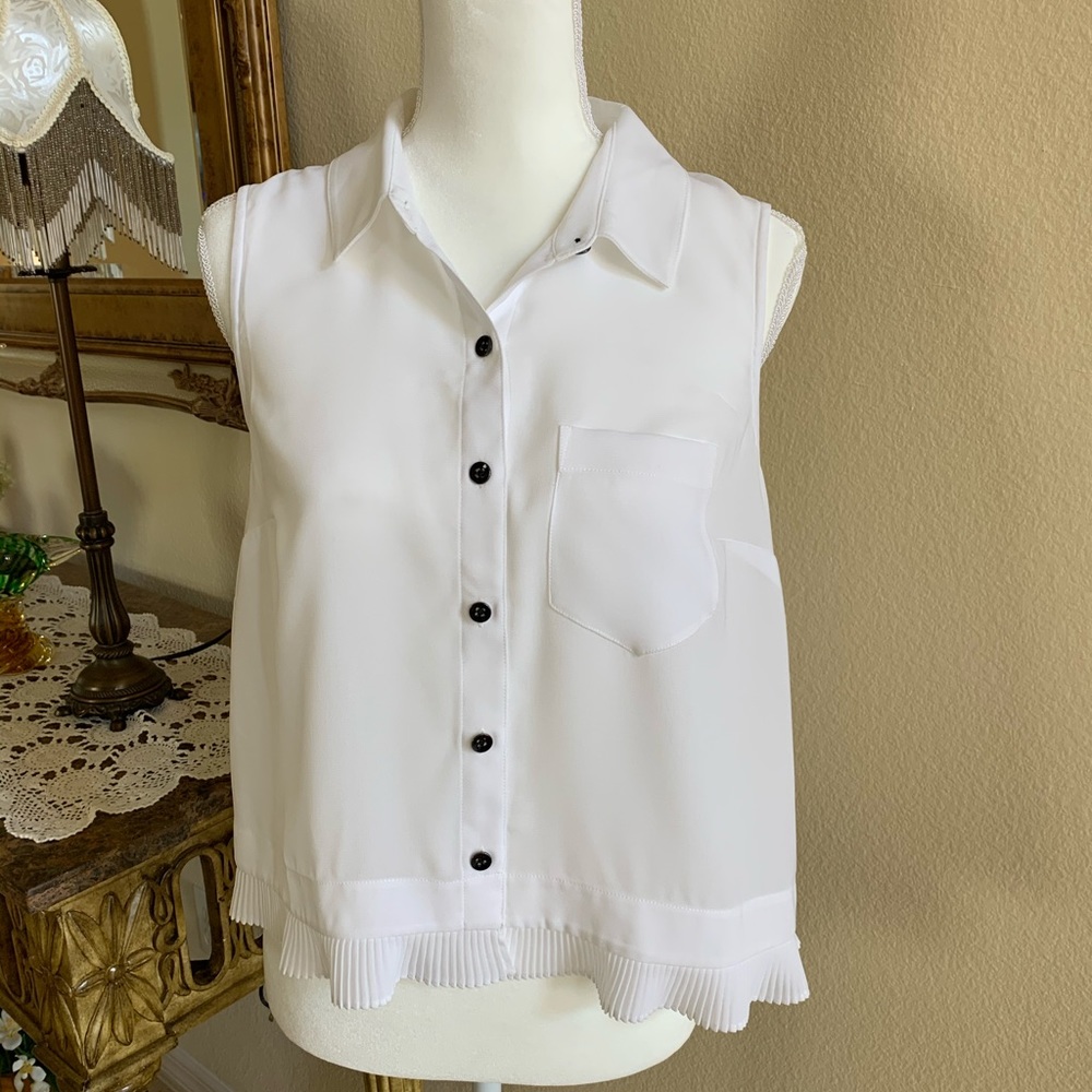 CAbi white button down sleeveless blouse Size S